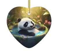 YTUOPWE Ciondolo a forma di panda che fa il bagno, in ceramica, con corda metallica dorata per appendere facilmente la decorazione