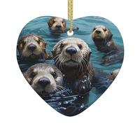 YTUOPWE Ciondolo in ceramica con immagine di Natale con la pigrizia dell'acqua nell'oceano con corda metallica dorata per appendere facilmente la decorazione