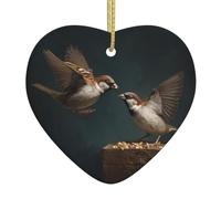 YTUOPWE Ciondolo in ceramica con immagine di passero che gioca a forma di passero, con corda metallica dorata per appendere facilmente la