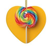 YTUOPWE Ciondolo natalizio in ceramica a forma di lecca-lecca arcobaleno, con corda metallica dorata per appendere facilmente la decorazione