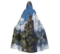 YTUOPWE Mantello con cappuccio per adulti di Halloween Il castello sulla cima della collina Immagine confortevole e morbida con tesa larga adatta per feste di ballo e raduni