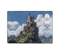 YTUOPWE Tappeto con immagine del castello sulla cima della collina, 203 x 147 cm, tappeto per soggiorno, ufficio, tavolino da caffè, letto, balcone, morbido, soffice, assorbe l'acqua, durevole