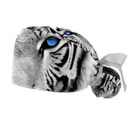 YTYVAGT 2-Pc,Cappello da Lavoro,Cappello da Infermiera,Cappelli da chirurgia chirurgica,Cappelli Bouffant,Tigre Bianca dagli Occhi Azzurri