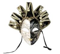 YU FENG - Maschera da giullare per Carnevale e Mardi Gras di New Orleans, 2024, colore bianco e nero, con campanelle, per sfilate e balli di Carnevale (nero)