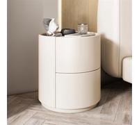 Yu Shuai Comodino, Comodino rotondo for camera da letto in legno massello 2 cassetti Comodino Tavolino for camera da letto Cassettiera M-INI comodino Armadietto portaoggetti(Beige)