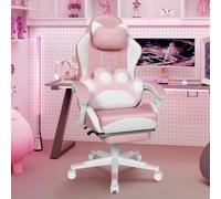 YU YUSING Sedia Gaming PC, Sedia Ergonomica da Ufficio con Supporto Lombare | Sedia da Scrivania con Poggiatesta, Poggiapiedi Retrattile, Design Orecchie Gatto, A Forma di Gatto, Bianco Rosa