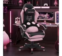YU YUSING Sedia Gaming, Sedia PC Ergonomica da Ufficio, Altezza Regolabile | Altezza Regolabile, con Supporto Lombare e Poggiatesta, Poggiapiedi Retrattile, Design Orecchie Gatto, Nero e Rosa