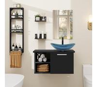 YU YUSING Set di Mobili da Bagno con Lavabo, Specchio, Portasciugamani, Arredo Bagno Completo, Mobile Lavandino Bagni 71cm, Mensola Doccia 3 Ripiani, 2 Ripiani Muro, Set Rubinetti, Blu Scuro Moderno
