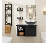 YU YUSING Set di Mobili da Bagno con Lavabo, Specchio, Portasciugamani, Arredo Bagno Completo, Mobile Lavandino Bagni 71cm, Mensola Doccia 3 Ripiani, 2 Ripiani Muro, Set Rubinetti, Verde Menta Moderno