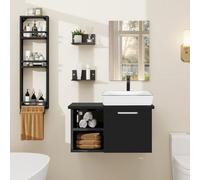 YU YUSING Set di Mobili da Bagno con Lavabo, Specchio, Portasciugamani, Arredo Bagno Completo, Mobile Lavandino Bagni da 71cm, Mensola Doccia 3 Ripiani, 2 Ripiani Muro, Set Rubinetti, Bianco