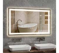 YU YUSING Specchio Bagno con Luce 100x60cm, Specchio da Parete con LED, 3 Colori, Luce Regolabili, Contro Touch, Display dell'Ora, Telaio in Metallo, Antiappannamento, IP44, Orizzontale, Argento