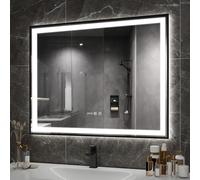 YU YUSING Specchio Bagno con Luce 100x80cm, Specchio da Parete con LED, 3 Colori, Luce Regolabili, Contro Touch, Display dell'Ora, Telaio in Metallo, Antiappannamento, IP44, Orizzontale, Nero