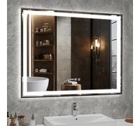 YU YUSING Specchio Bagno con Luce 100x80cm, Specchio da Parete con LED, 3 Colori, Luce Regolabili, Contro Touch, Display dell'Ora, Telaio in Metallo, Antiappannamento, IP44, Orizzontale, Argento