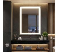 YU YUSING Specchio Bagno con Luce 50x70cm, Specchio da Parete con LED, 3 Colori, Luce Regolabili, Contro Touch, Display dell'Ora, Telaio in Metallo, Antiappannamento, IP44, Verticale, Argento