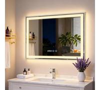 YU YUSING Specchio Bagno con Luce 80x60cm, 3 Colori, Orizzontale Argento | 3 Colori, Luce Regolabili, Contro Touch, Display dell'Ora, Telaio in Metallo, Antiappannamento, IP44