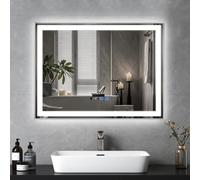 YU YUSING Specchio Bagno con Luce LED 80x60cm, 3 Colori, Luce Regolabili, Specchio da Parete con Interruttore Touch, Antiappannamento, Visualizzazione del Tempo, Telaio in Metallo, Orizzontale Argento