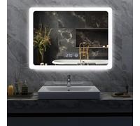 YU YUSING Specchio Bagno con Luce LED, 80x60cm, Specchio da Parete con Illuminazione, Interruttore Touch, Antiappannamento, 3 Temperature Colore, Dimmerabile, Visualizzazione del Tempo, IP44