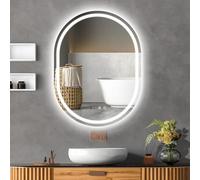 YU YUSING Specchio Bagno con Luce LED, Ovale, 60x80cm, 3 Colori, Luce Regolabili, Specchio da Parete, con Interruttore Touch e Funzione Antiappannamento, Visualizzazione del Tempo, IP44