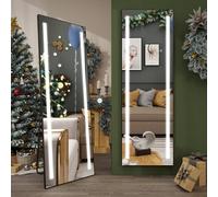 YU YUSING Specchio da Terra con Luce 150x50cm, Specchio da Parete Lungo con Cornice in Alluminio, Specchiera a Figura Intera, 3 Colori Luce Dimmerabili, Soggiorno, Camera da Letto, Ingresso, Nero