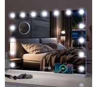 YU YUSING Specchio Trucco con Luci 80x60cm, Specchio Trucco Hollywood con 18 Lampadine LED, 3 Modalità di Luce, Controllo Touch, Display Digitale, Type-c e USB, Ingrandimento 10x, da Tavolo, da Parete