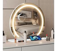 YU YUSING Specchio Trucco con Luci Rotondo Hollywood, 48X48cm Specchio Led Trucco USB, 3 Temperature di Colore, Specchio da Tavolo 10X, Specchio Cosmetico Parete, Bianco