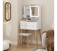 YU YUSING Toeletta Trucco con Luci LED e Specchio 3 Colori, Tavolo da Trucco con Sgabello, 3 Cassetti e 5 Ripiani, Postazione 60cm Vanity Desk for Makeup, Camera da Letto Soggiorno, Moderno, Bianco