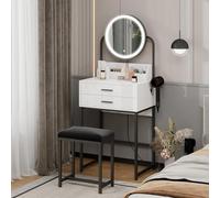 YU YUSING Toeletta Trucco con Sgabello Comodo, Scrivania Trucco con Specchio con Luce, Tavolo da Trucco con 2 Cassetti e 2 Ripiani, Set Toeletta Moderno per Camera da Letto, Bianco e Nero