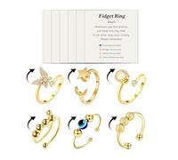 YU8 6 pezzi farfalla e luna stella regolabile rotante Fidget per ansia, sollievo dallo stress spinner gioielli per donne adolescenti, Acciaio, Ottone, senza timbro di metallo