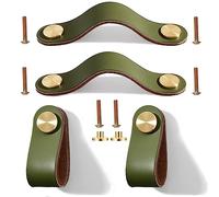 Yuaaoh Maniglie in Pelle per mobili 4 Pezzi Pomelli per Mobili di Cuoio Maniglie per Cassettiera in Pelle Maniglie per Armadio in Pelle Maniglie Cuoio 13,8CM (Verde)
