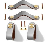 Yuaaoh Maniglie in Pelle per Mobili 4 Pezzi Pomelli per Mobili di Cuoio Maniglie per Cassettiera in Pelle Maniglie per Armadio in Pelle Maniglie Cuoio per Armadietti Cassetti Comodino 13,8cm Grigio