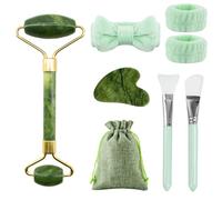 Yuaerbuo Massaggiatore viso Gua Sha Board Rulli di giada verde, rullo viso naturale Gua Sha quarzo giada pietra massaggiatore facciale, rullo di giada per la cura della pelle, set Guasha (verde)