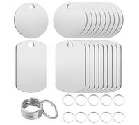 Yuaiosn 20 Pezzi Etichette in Acciaio Inox Vuote, Etichette Vuote Rettangolari in Metallo, Etichetta Circolare Medagliette, per Cani in Acciaio Inossidabile,Targhette con Incisione con 20 portachiavi