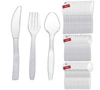 YuanbaoTt Set di posate in plastica riutilizzabili, 90 pezzi di posate in plastica riutilizzabili, include 30 forchette in plastica, 30 cucchiai di plastica, 30 coltelli in plastica trasparenti