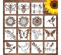 Yuanchu 15 stencil natura farfalle, libellule, uccelli, riutilizzabili in PET e ABS, per artigianato fai-da-te su legno, tela, vetro