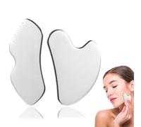 Yuanchu Gua Sha - Set di 2 strumenti per il viso, in acciaio inossidabile, strumento Gua Sha per il viso, strumento manuale per la cura della pelle del viso, strumento per stringere la mascella della