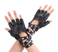 Yuanchu Guanti in pelle senza dita, punk, guanti gotici, guanti neri da motori, accessori da donna, cosplay, rock, festival, performance hip-hop ballo, decorazione per feste, Nero , 13 x 9cm / 5,12 x