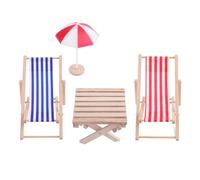 Yuanchu Sedia da spiaggia in miniatura, 4 pezzi 1:12, decorazione da spiaggia, accessori per esterni, mini bambole, gemelli, sedie a sdraio, tavolo per fai da te, giardino, zen, mare, spiaggia,