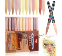Yuanchu Set di 12 matite acriliche resistenti all'acqua, per dipingere pietre, 1-5 mm, colori acrilici, per la pelle, per dipingere pietre, legno, tela, vetro, carta, pelle, ceramica, scrapbook