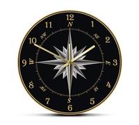 yuandd Bussola da marinaio Orologio da parete Bussola rosa Decorazioni per la casa nautica Navigazione a vento Rotonda Orologio da parete silenzioso spazzato Regalo del marinaio (senza cornice)