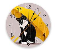yuandd Giallo Ombrello Gatto Orologio Da Parete Design Moderno Rotondo Interni Home Office Soggiorno Decorazione Casa
