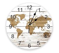 yuandd Orologio da parete con stampa mappamondo vintage in legno con struttura in legno Orologio da parete rotondo silenzioso senza ticchettio per la decorazione domestica Miglior regalo