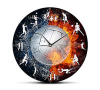 yuandd Orologio da parete palla da pallavolo fuoco e acqua Gioco sportivo Soggiorno Art Decor appeso Orologio da parete silenzioso spazzato Regalo squadra di pallavolo (senza cornice)