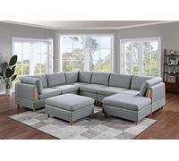 YuanDesign Mobili da soggiorno 8 pezzi divano componibile grigio chiaro tessuto Dorris 3 cunei 3 x sedia senza braccioli e 2 x ottomani