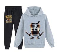 YuanDiann Felpa con cappuccio per bambini Assassino Tracksuits + pantaloni da jogging set da 2 pezzi Italian Brain stampa tuta per ragazzi e ragazze con cappuccio e pantaloni, grigio., 160