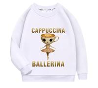 YuanDiann Felpa per bambini Ballerina Cappuccina Pullover 100% Cotone Italiano Rosso Braino Stampa Divertente Girocollo Top Ragazzi Ragazze Regalo Maglione, bianco, 120