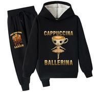 YuanDiann Italian Brain Red - Tuta da tracksuit per bambini, 2 pezzi, con cappuccio e pantaloni da jogging, cappuccino Assassino Tung Tung, motivo fodera in pile, sport, casual, con cappuccio e