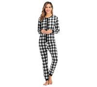 YuanDiann Pigiama Tutina Natale da Donna con Stampa Scozzese Indumenti da Notte Morbidi e Confortevoli Pigiama Intero Senza Cappuccio Flanella Onesie Pjs Bianco L