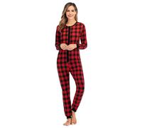 YuanDiann Pigiama Tutina Natale da Donna con Stampa Scozzese Indumenti da Notte Morbidi e Confortevoli Pigiama Intero Senza Cappuccio Flanella Onesie Pjs Rosso S