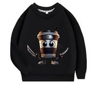YuanDiann Pullover Cappuccino Assassino per Bambini, Sweatshirt 100% Cotone, Stampa Italian Brainrot, Senza Cappuccio, Girocollo, per Ragazzi e Ragazze, Nero , 100