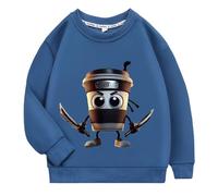YuanDiann Pullover Cappuccino Assassino per Bambini, Sweatshirt 100% Cotone, Stampa Italian Brainrot, Senza Cappuccio, Girocollo, per Ragazzi e Ragazze, Blu mare, 140